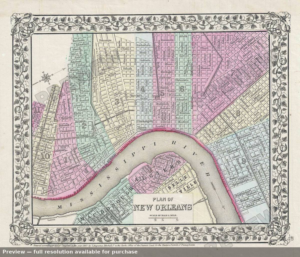 Antique map: New Orleans, 1867, 1867