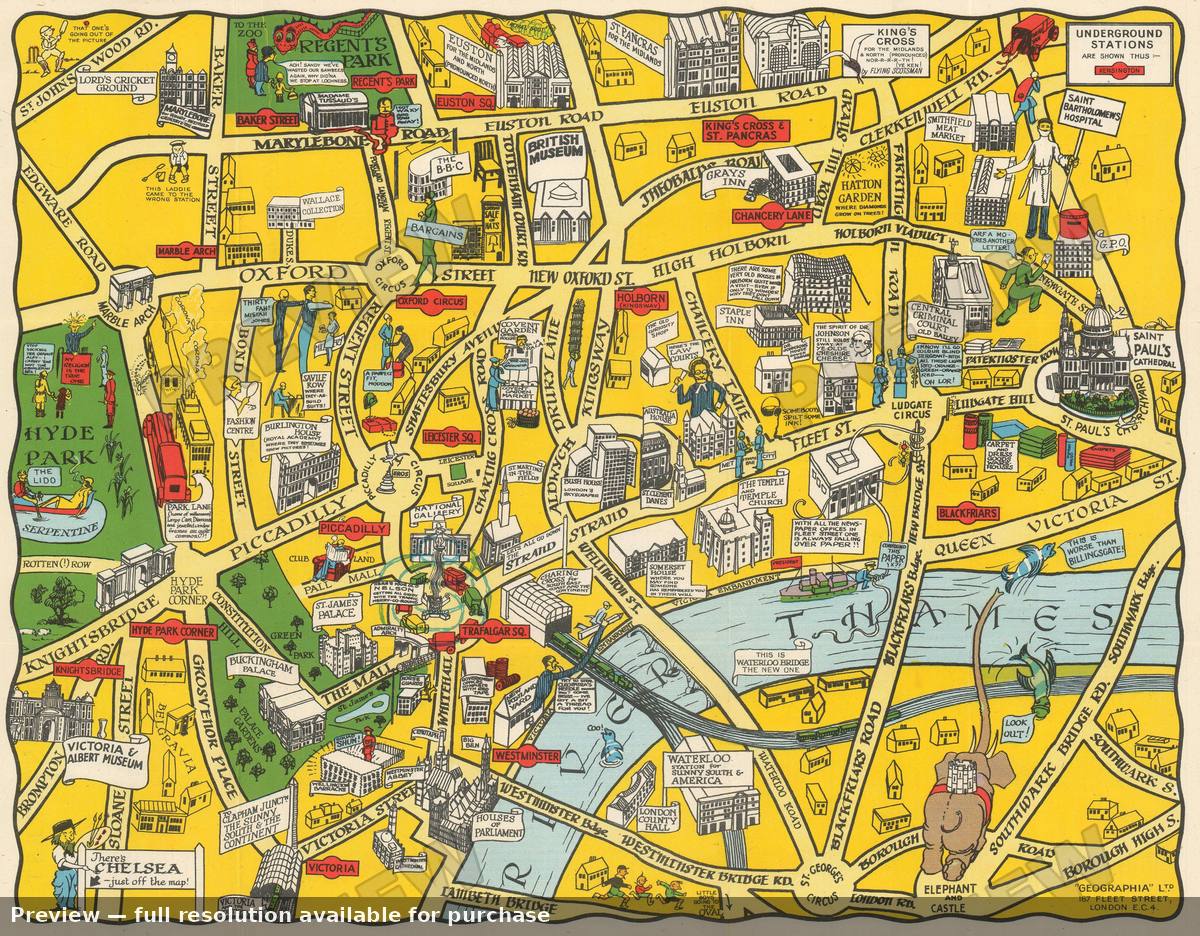 Antique map: New Pictorial London, 1930