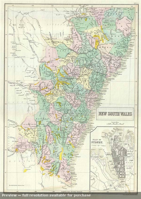 Antique map: New South Wales, 1854