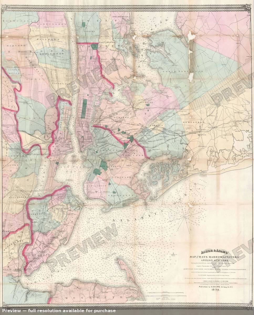 Antique map: New York, 1874