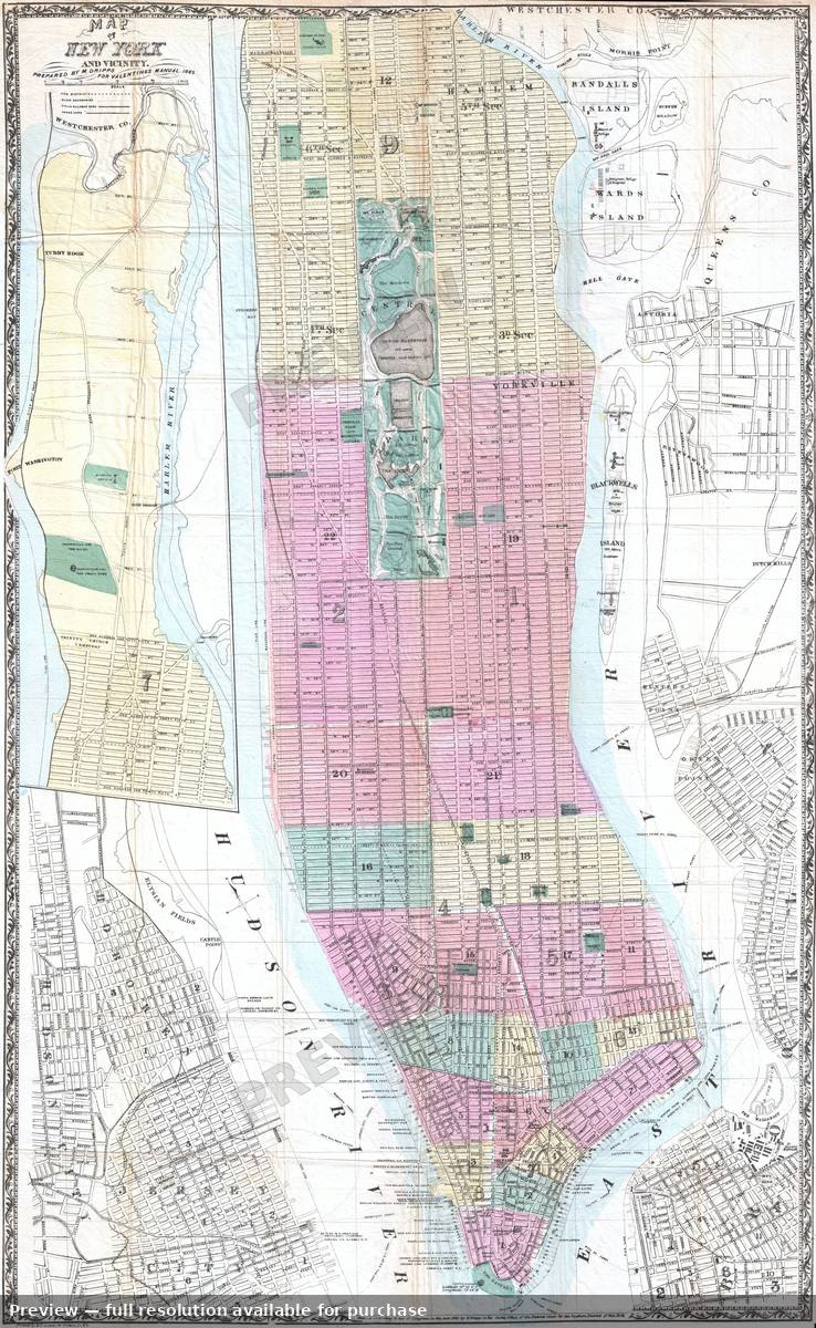 Antique map: New York, 1865