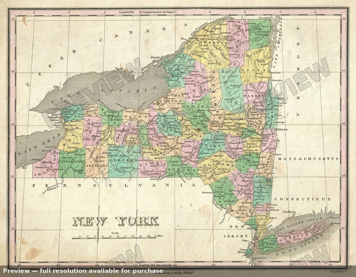 Antique map: New York, 1827