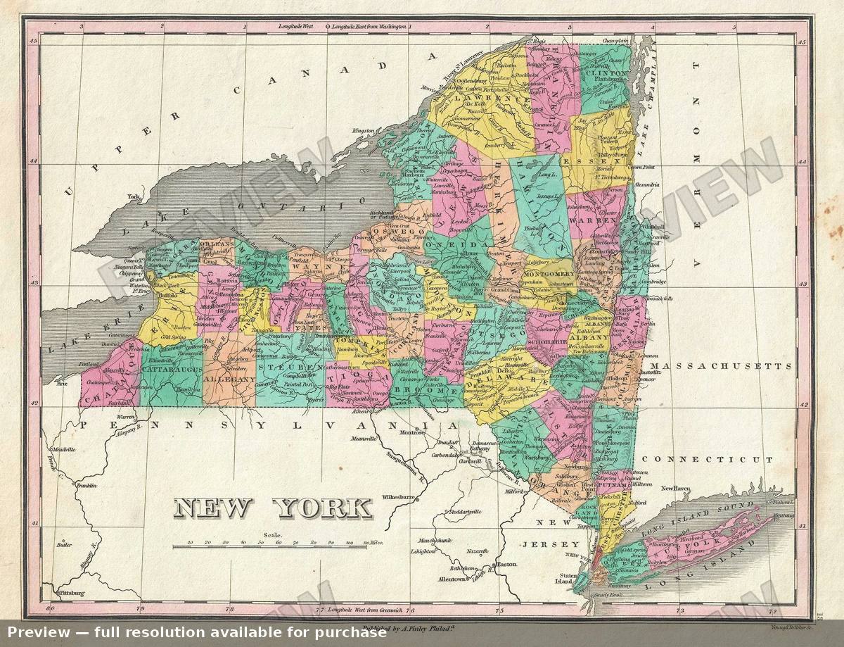 Antique map: New York, 1828