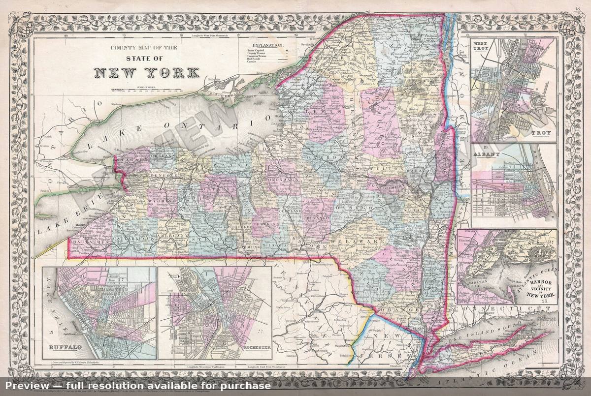 Antique map: New York, 1867, 1867