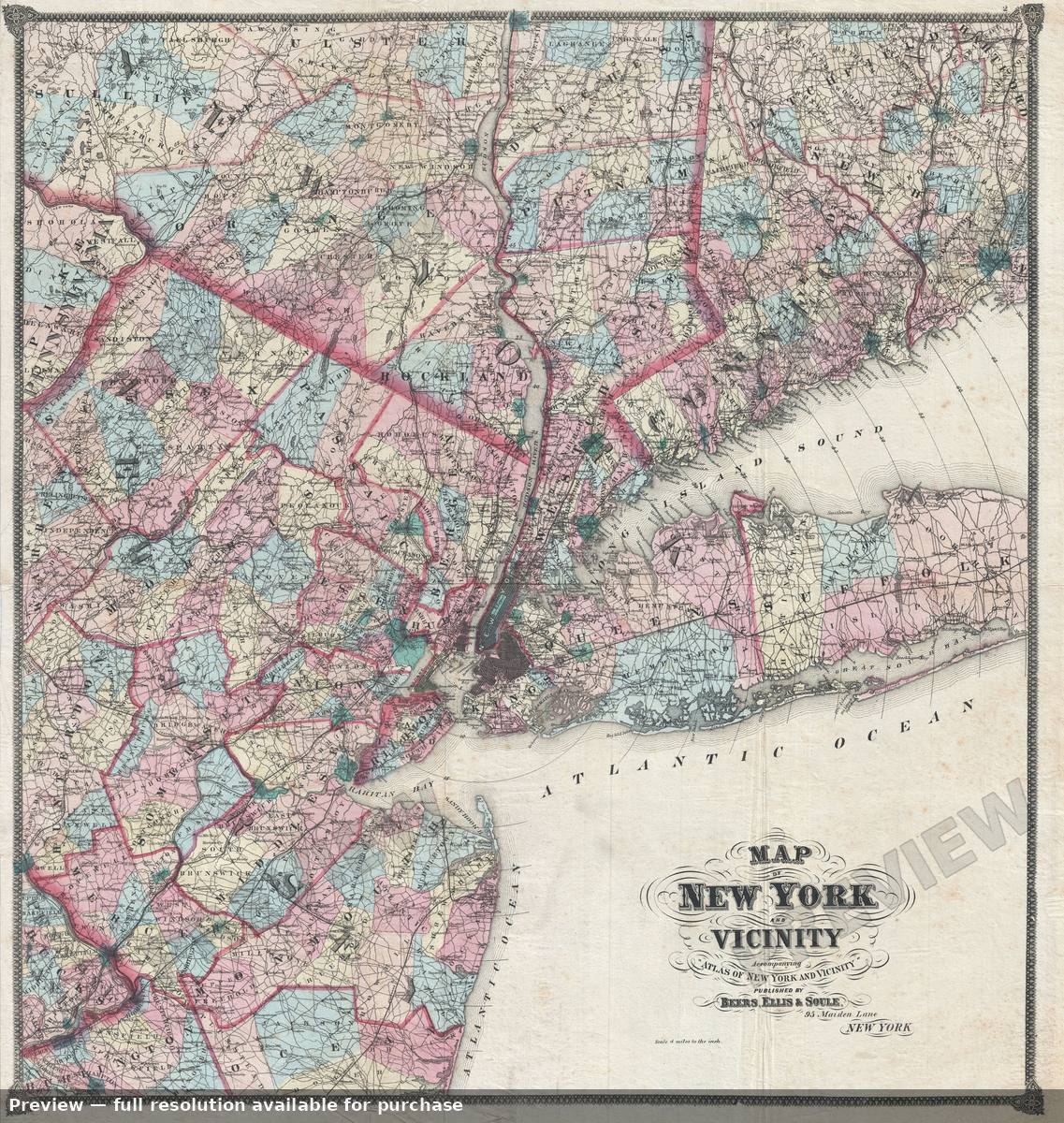 Antique map: New York Area, 1867