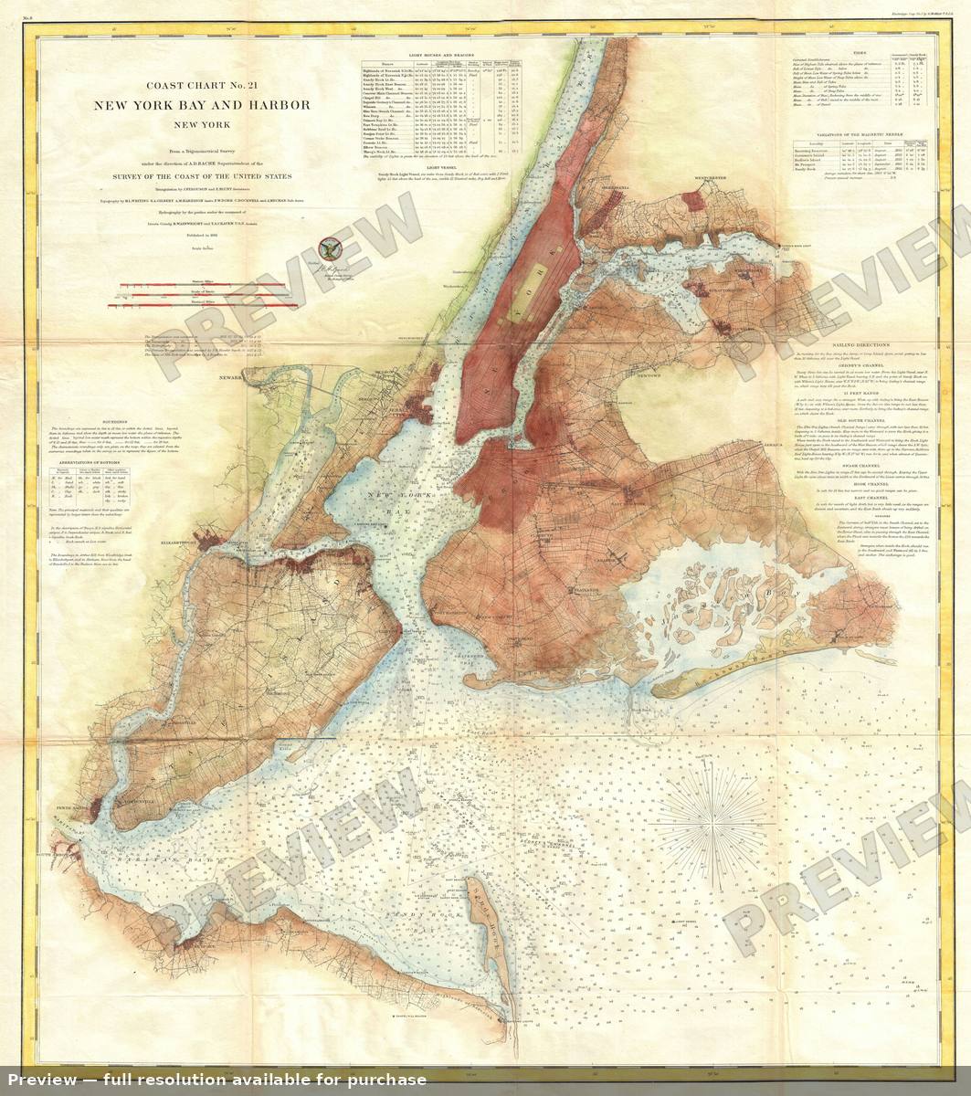 Antique map: New York Bay Harbor 3, 1861, 1861