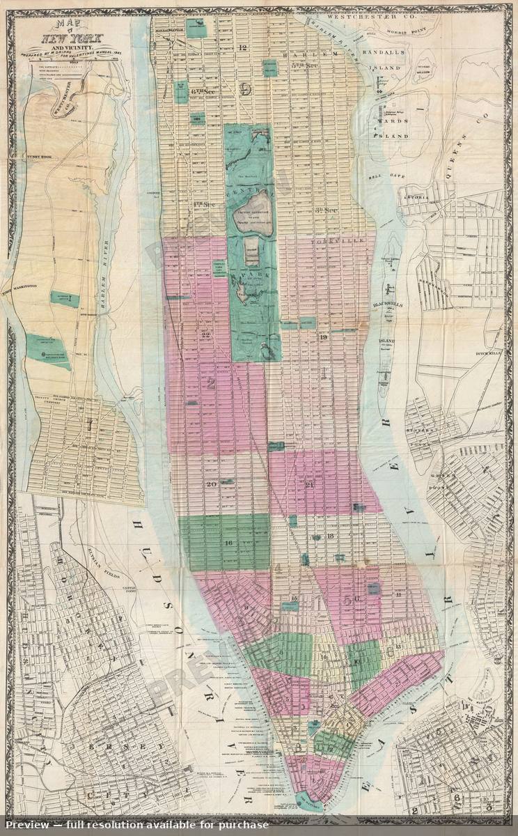 Antique map: New York City, 1865