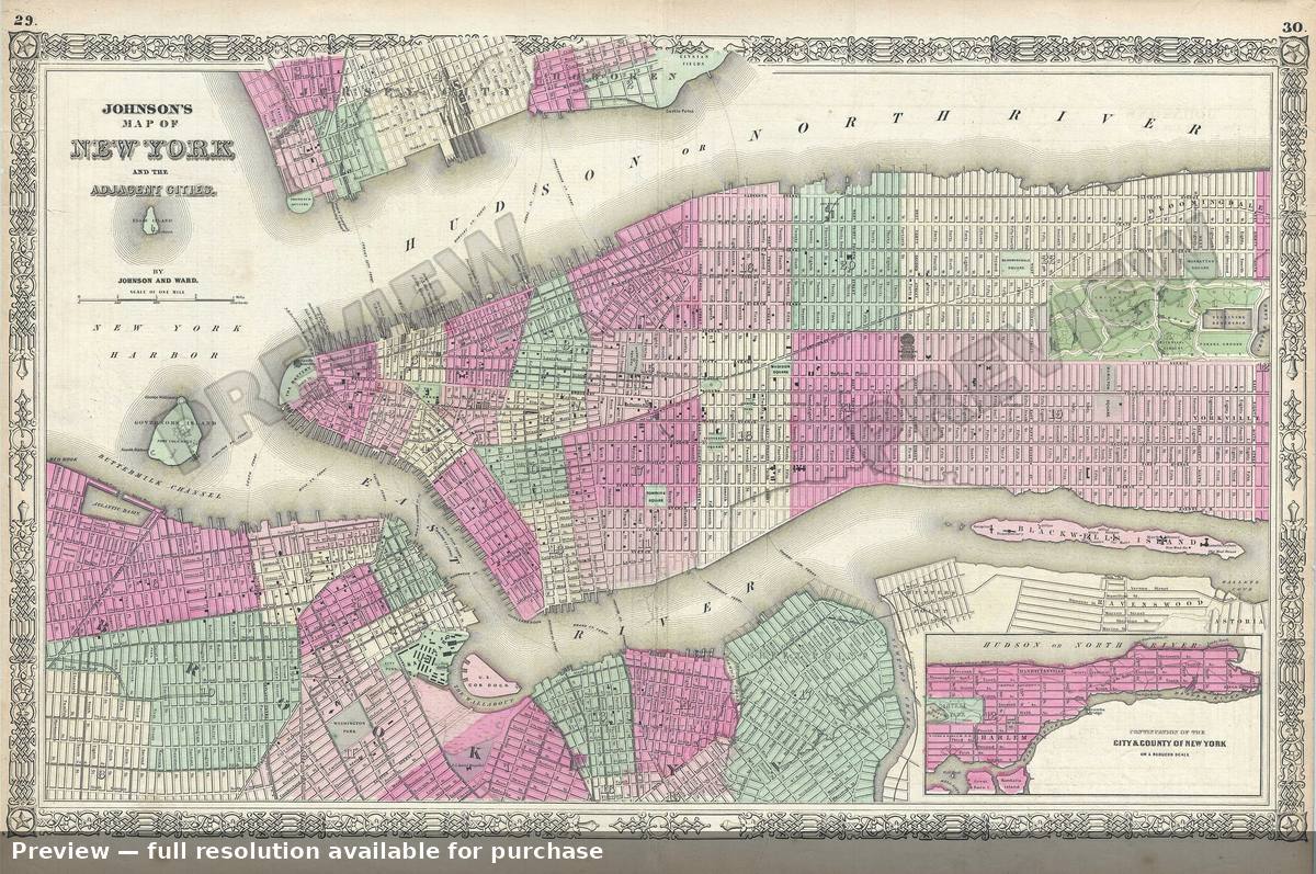 Antique map: New York City, 1864, 1864