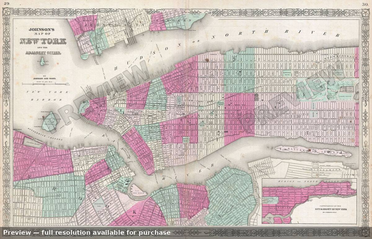 Antique map: New York City, 1865, 1865
