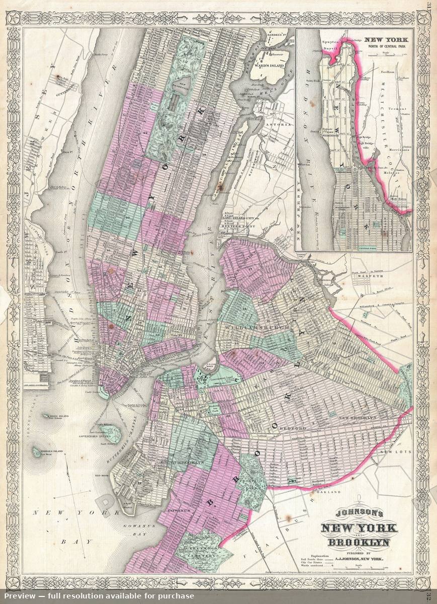 Antique map: New York City, 1866, 1866