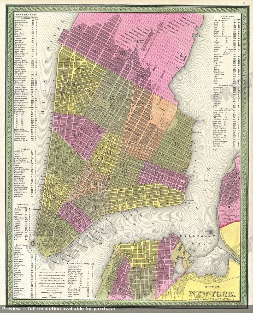 Antique map: New York City, 1848, 1848