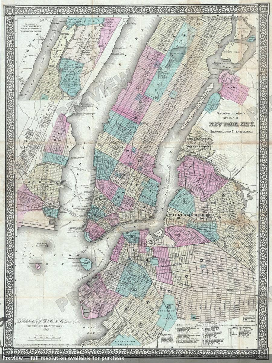 Antique map: New York City 2, 1867, 1867