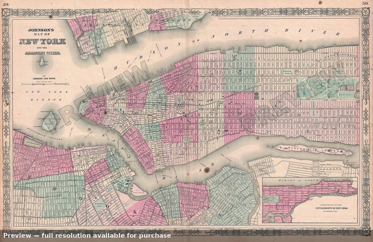 Antique map: New York City 3, 1865, 1865