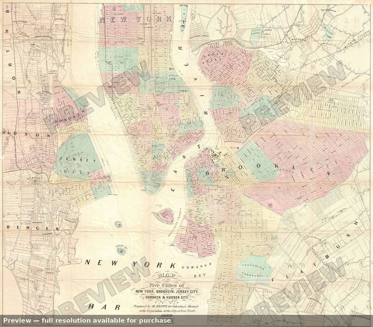 Antique map: New York City 5cities, 1860, 1860