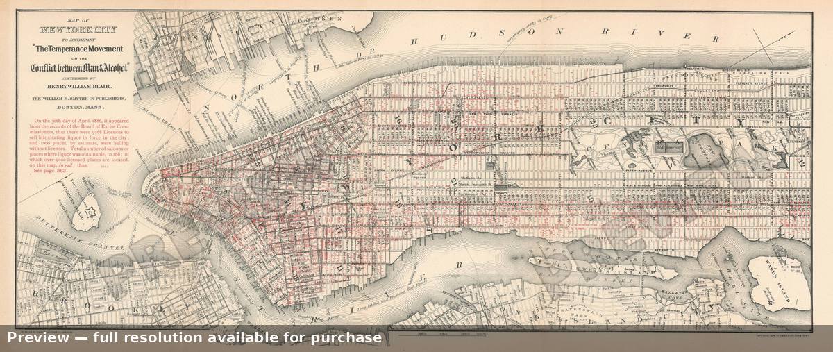 Antique map: New York City Temperance, 1888
