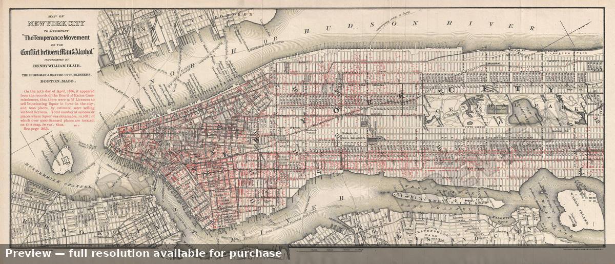Antique map: New York City Temperance, 1888
