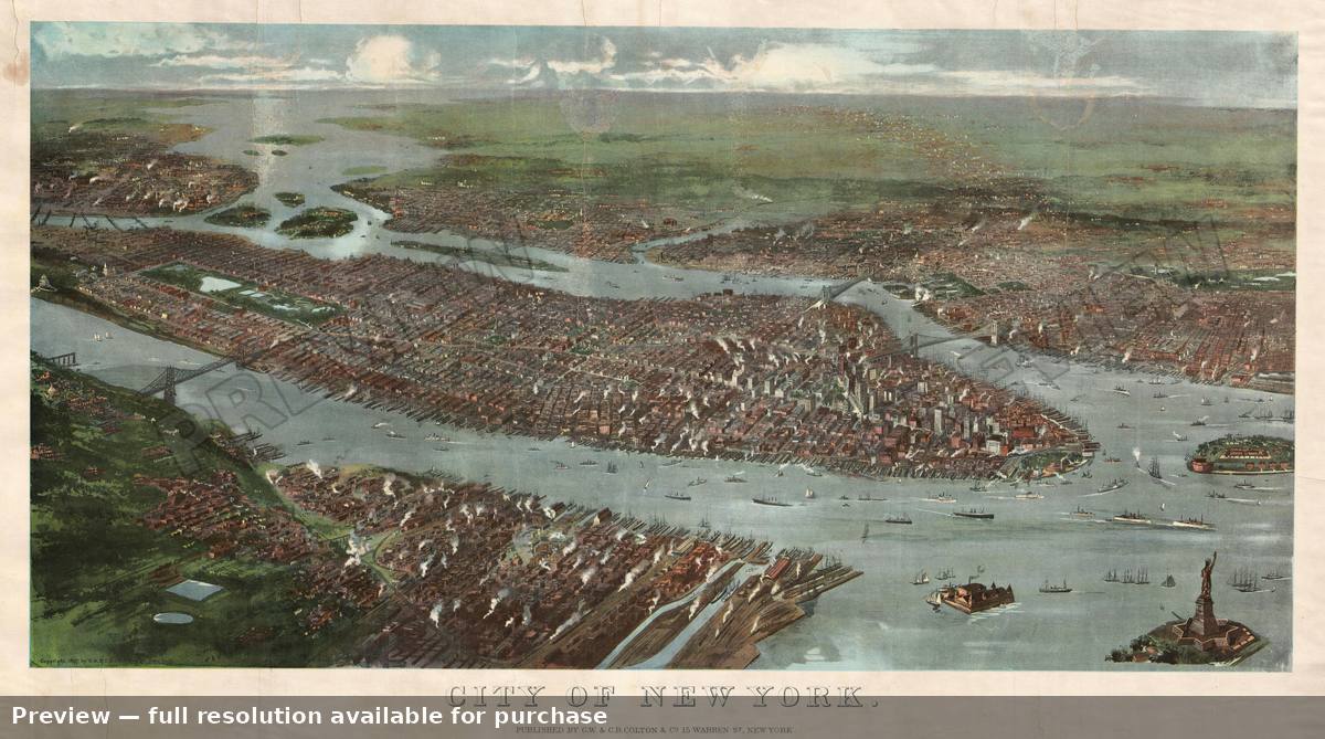 Antique map: New York City View, 1897, 1897