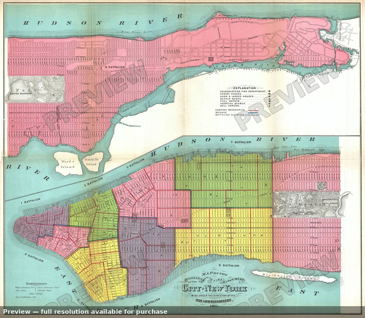 Antique map: New York Fire, 1871
