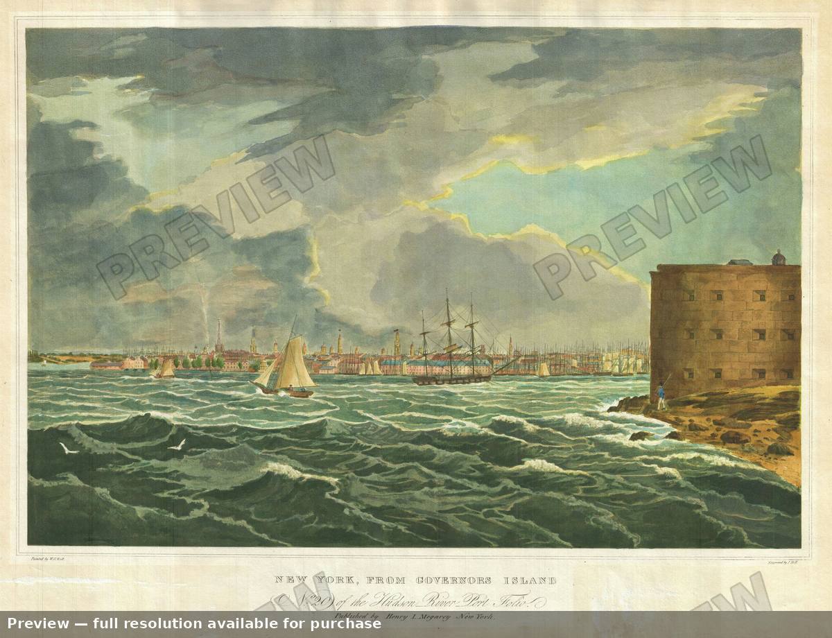 Antique map: New York Governors Island, 1825, 1825