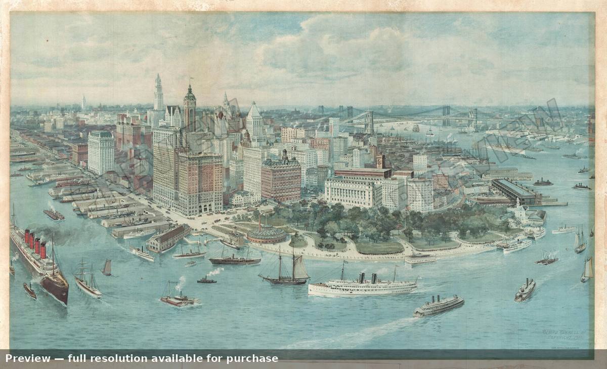 Antique map: New York Lower Manhattan, 1911