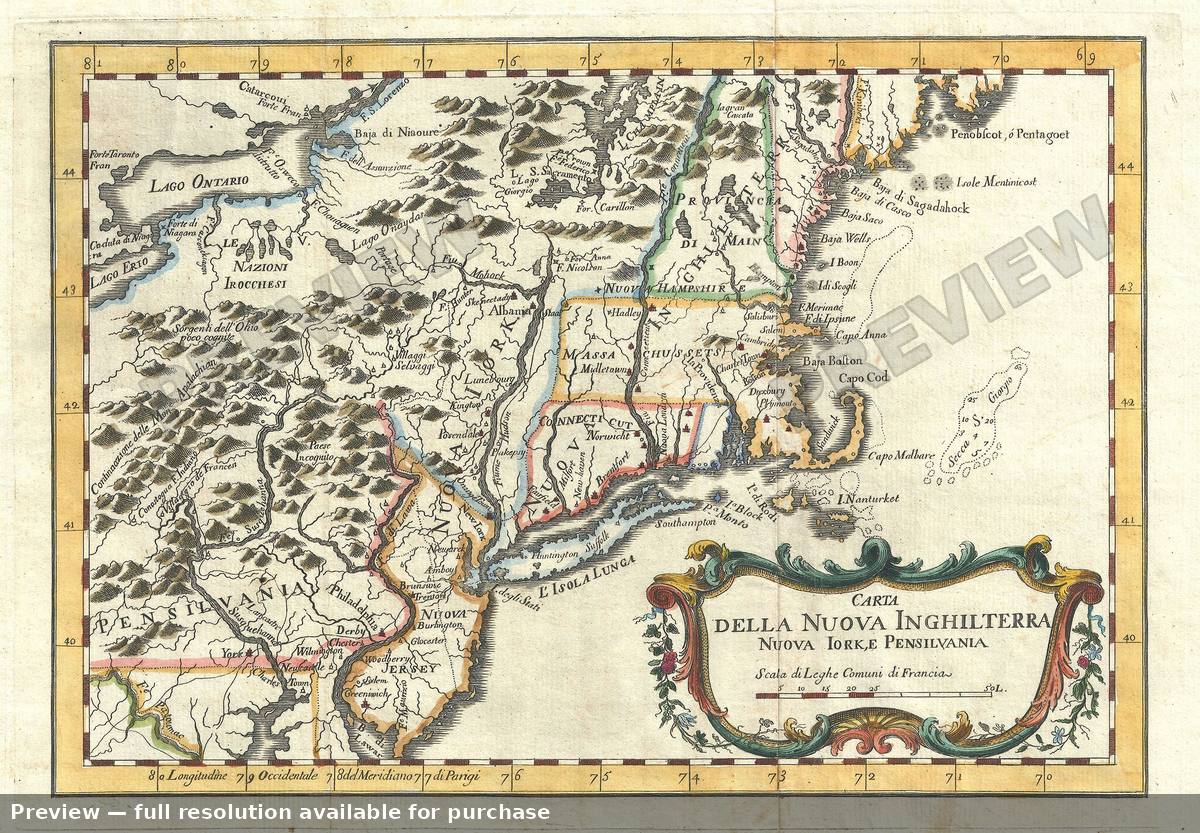 Antique map: New York New England, 1763, 1763