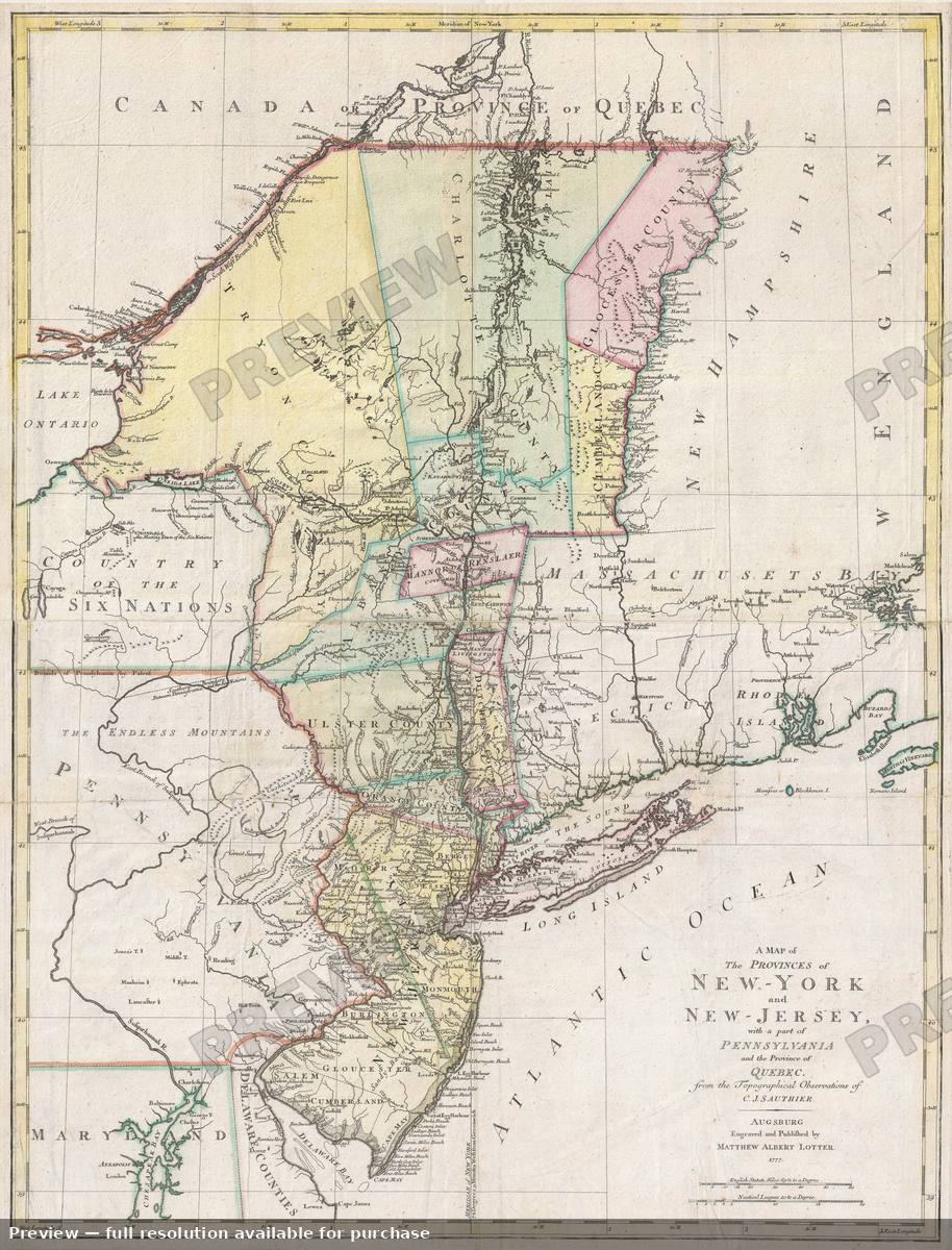 Antique map: New York New Jersey, 1777