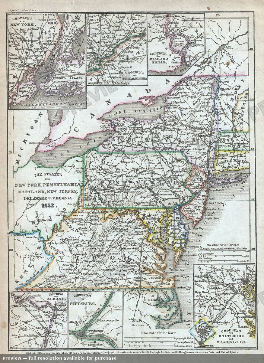 Antique map: New York Pennsylvania, 1852, 1852