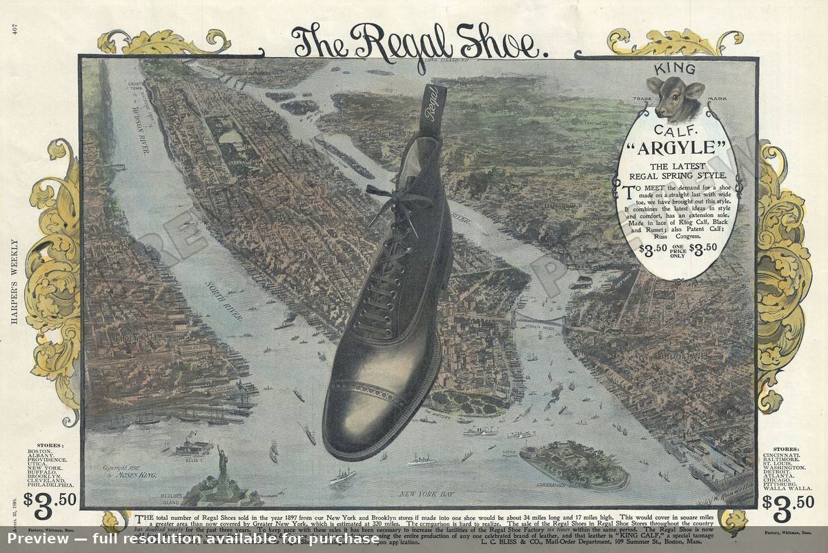 Antique map: New York Regal Shoe, 1898, 1898