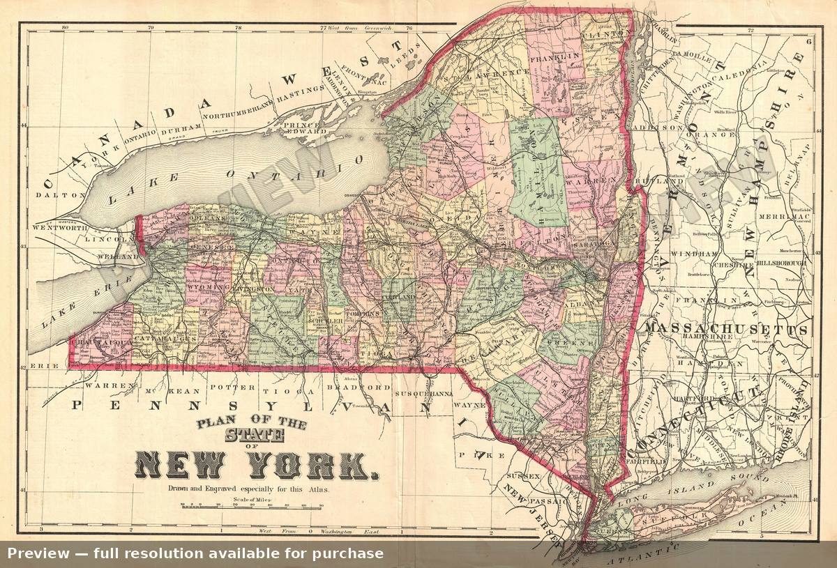 Antique map: New York State, 1873, 1873