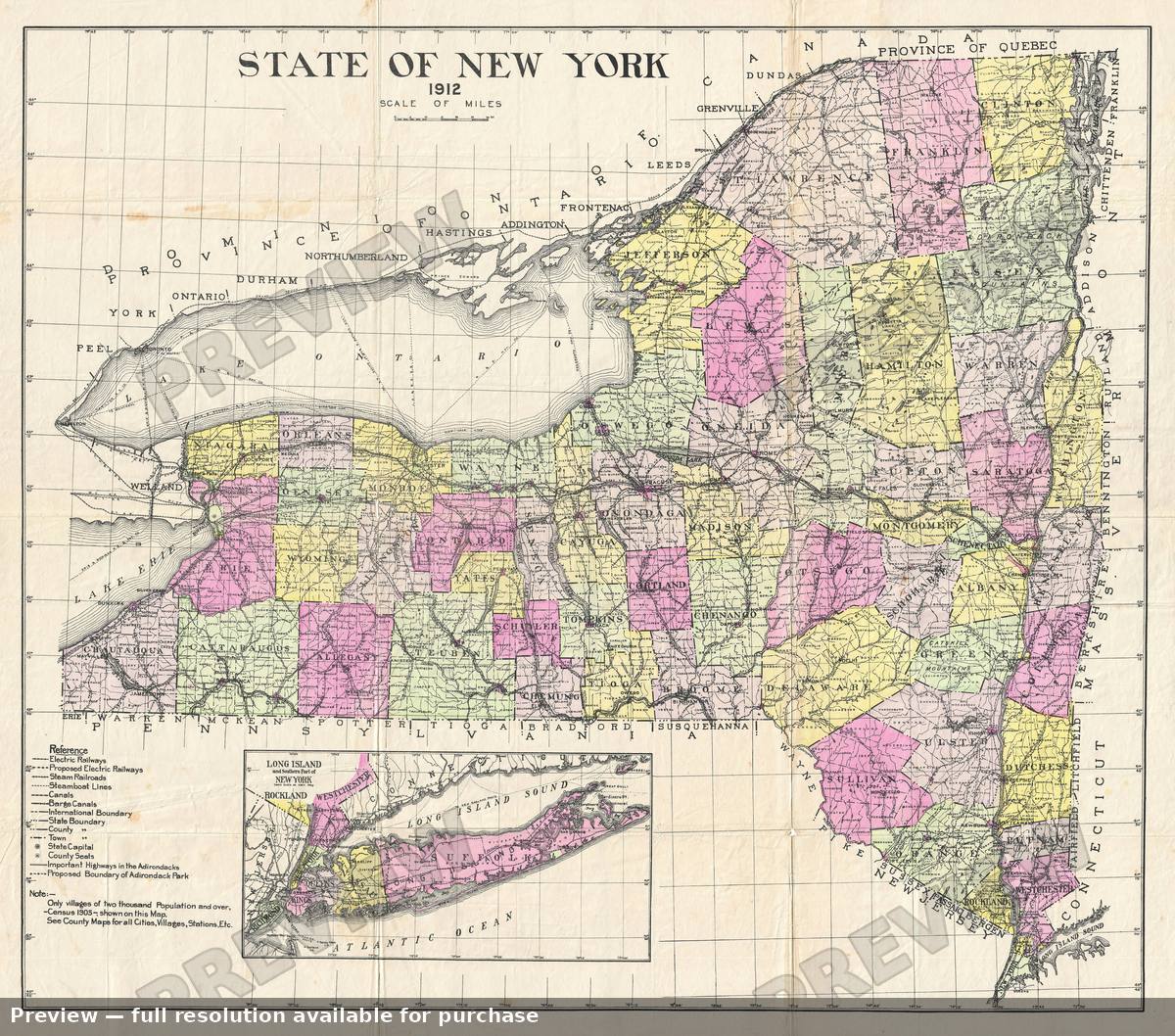Antique map: New York State, 1912, 1912