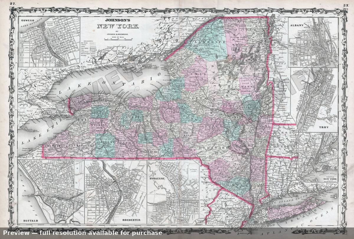 Antique map: New York State, 1861, 1861