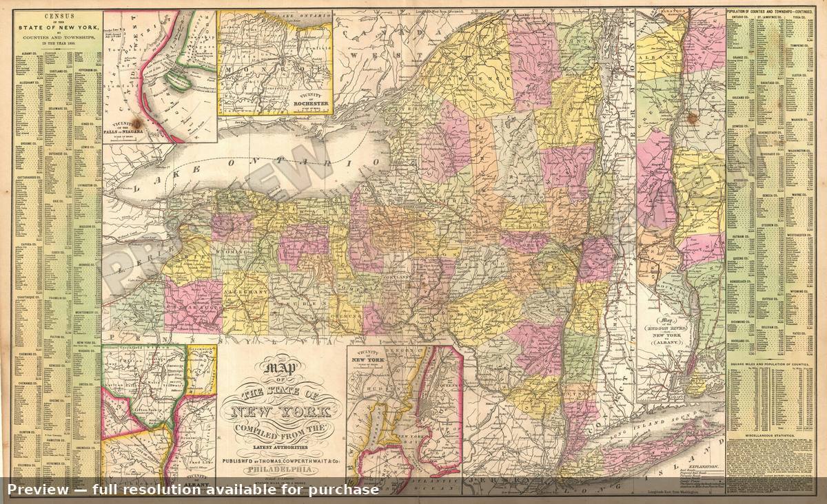 Antique map: New York State, 1854, 1854