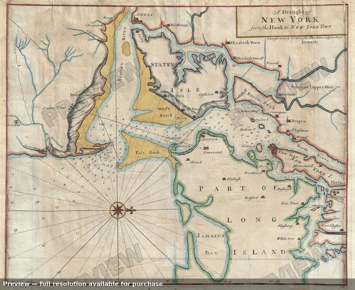 Antique map: New York Tiddeman, 1749, 1749