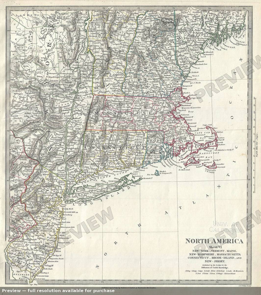 Antique map: New York Vermont, 1844, 1844