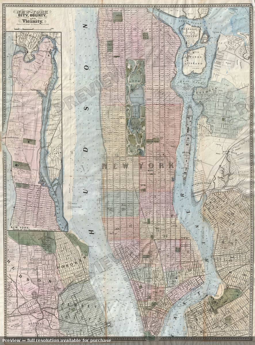 Antique map: New York Vicinity, 1864