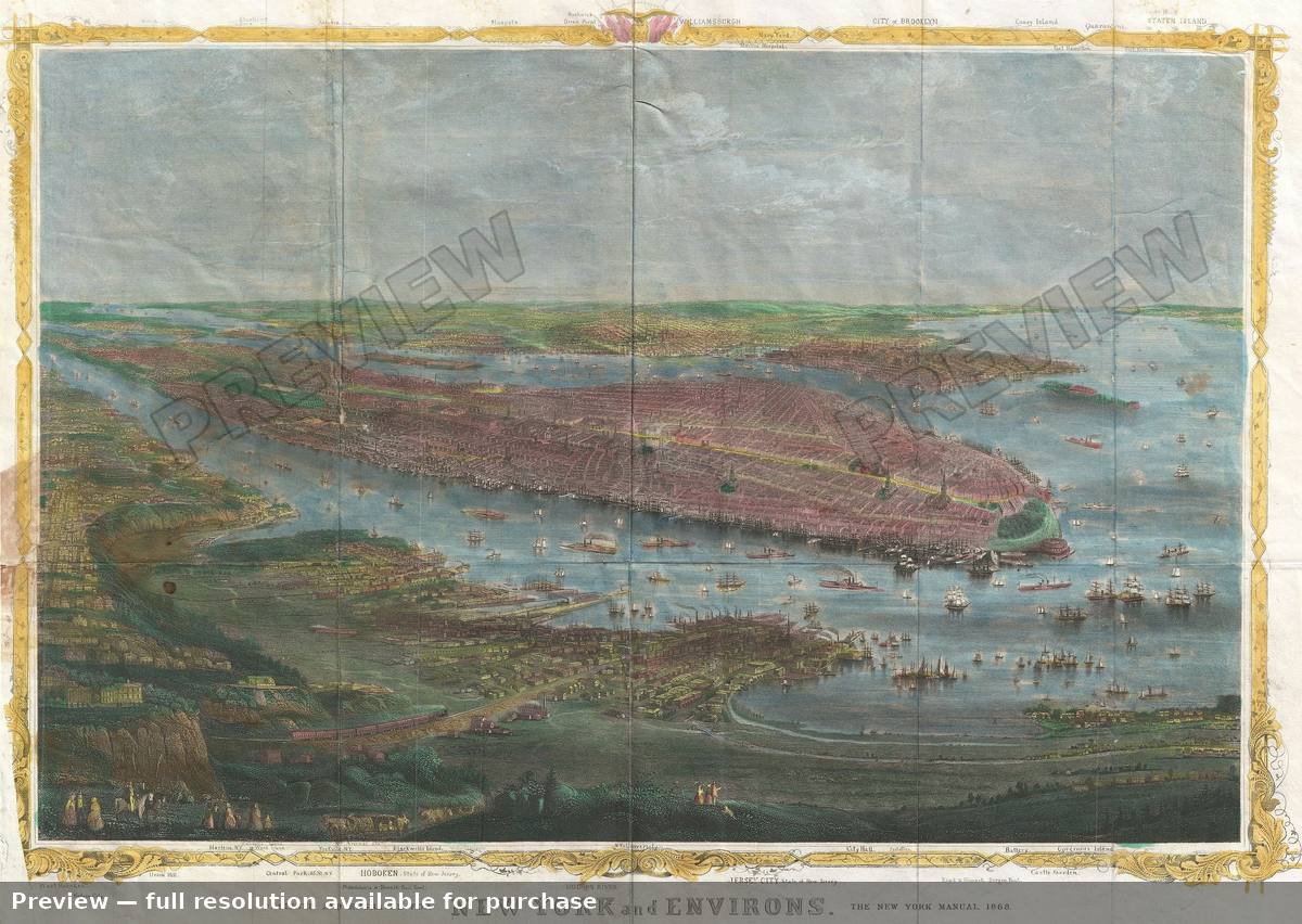 Antique map: New York View, 1868, 1868