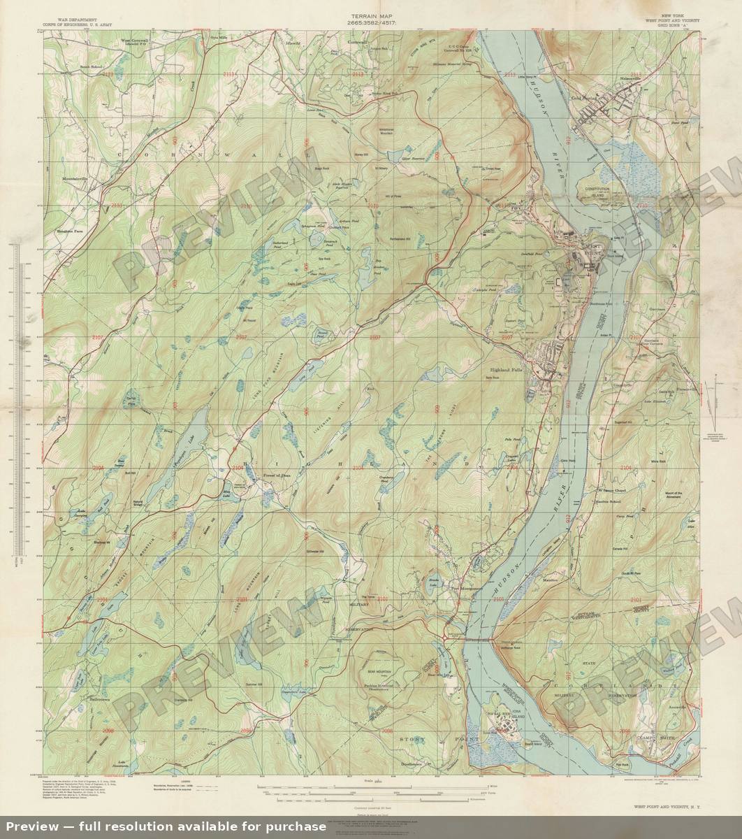 Antique map: New York West Point, 1939, 1939