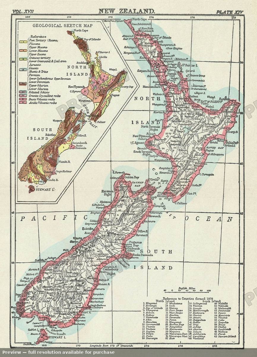 Antique map: New Zealand, 1884