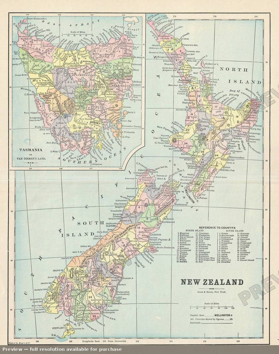 Antique map: New Zealand, 1895