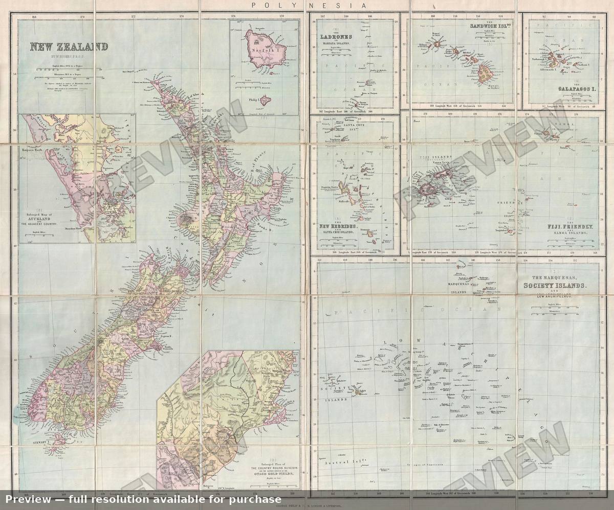 Antique map: New Zealand Polynesia, 1888