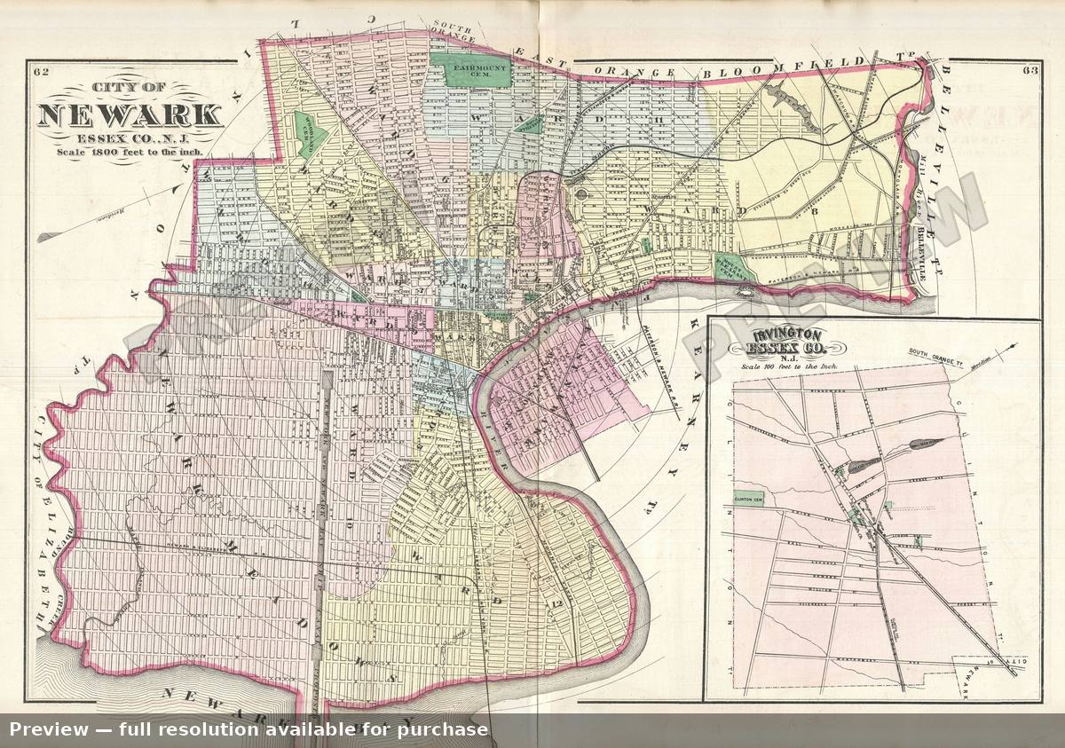 Antique map: Newark, 1872