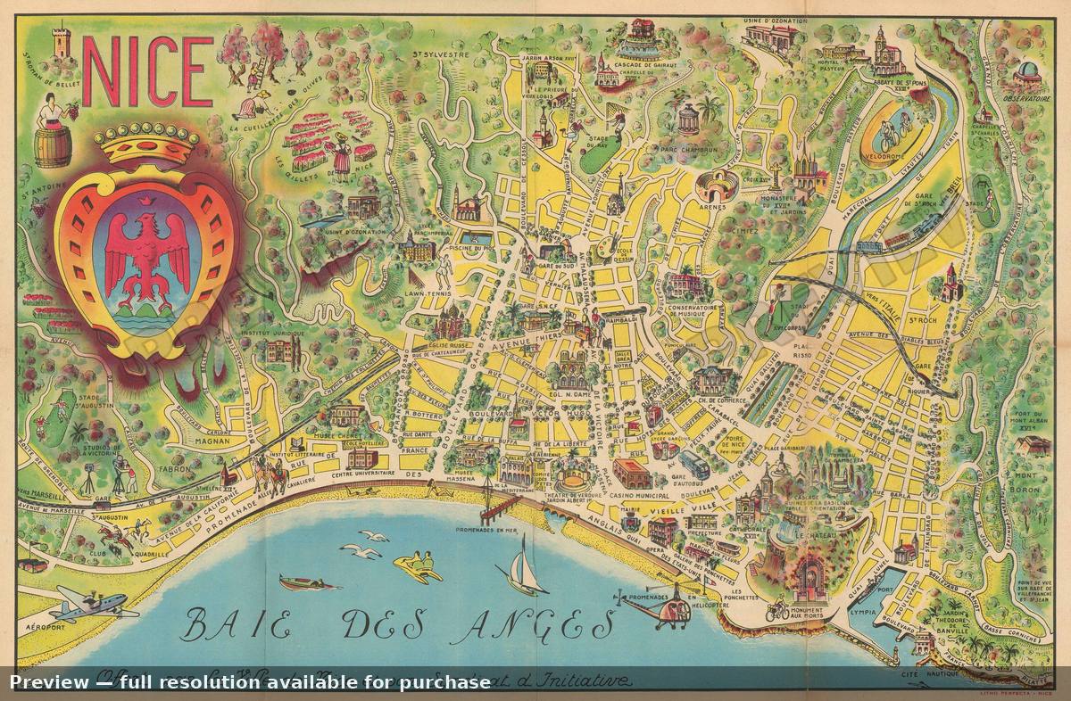 Antique map: Nice, 1950, 1950