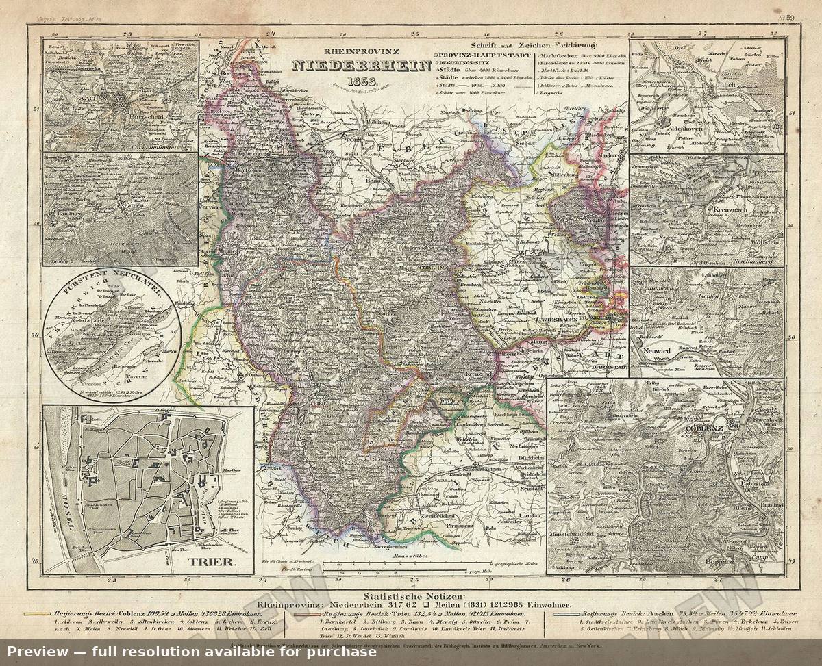 Antique map: Niederrhein, 1853