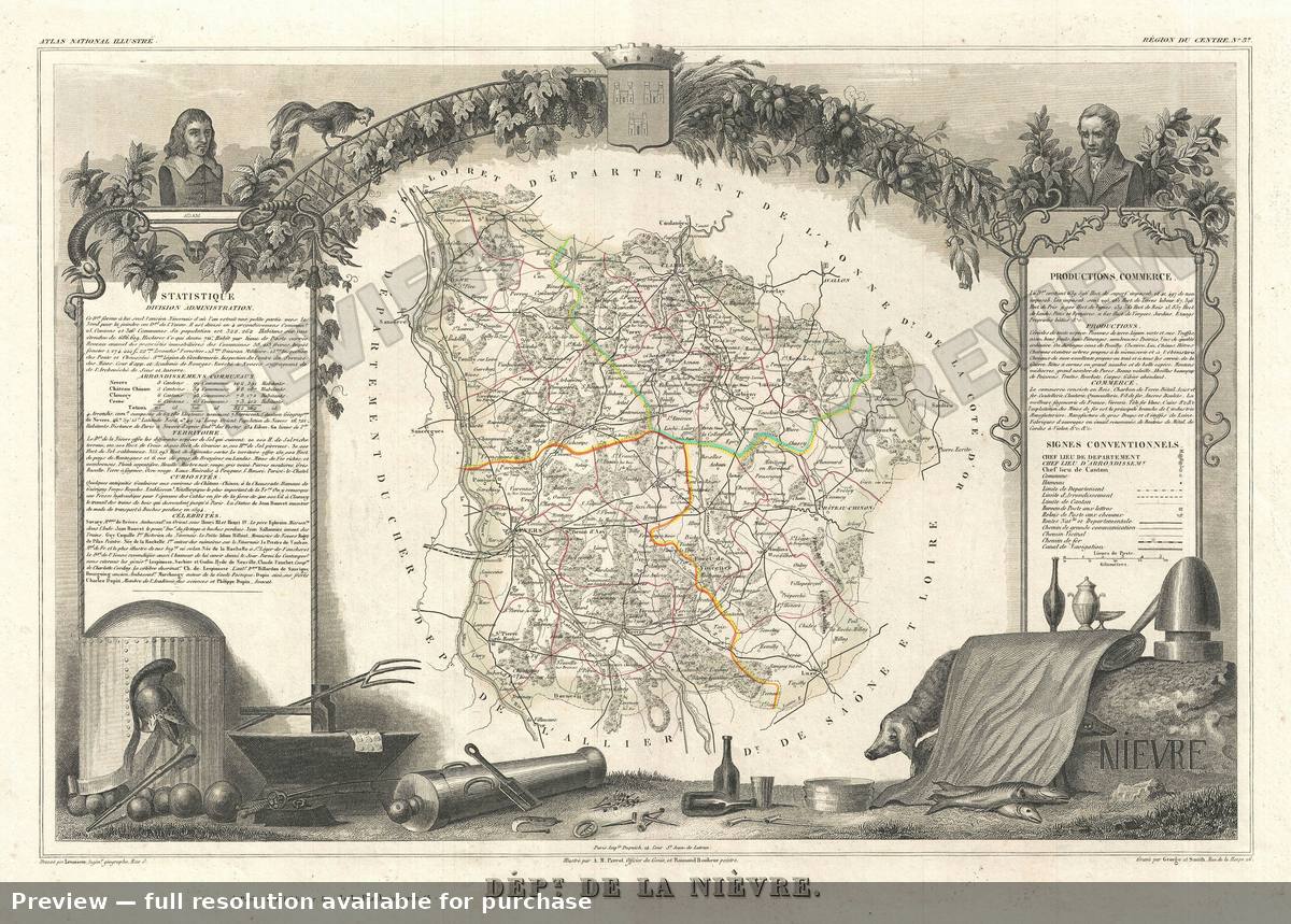 Antique map: Nievre, 1852, 1852
