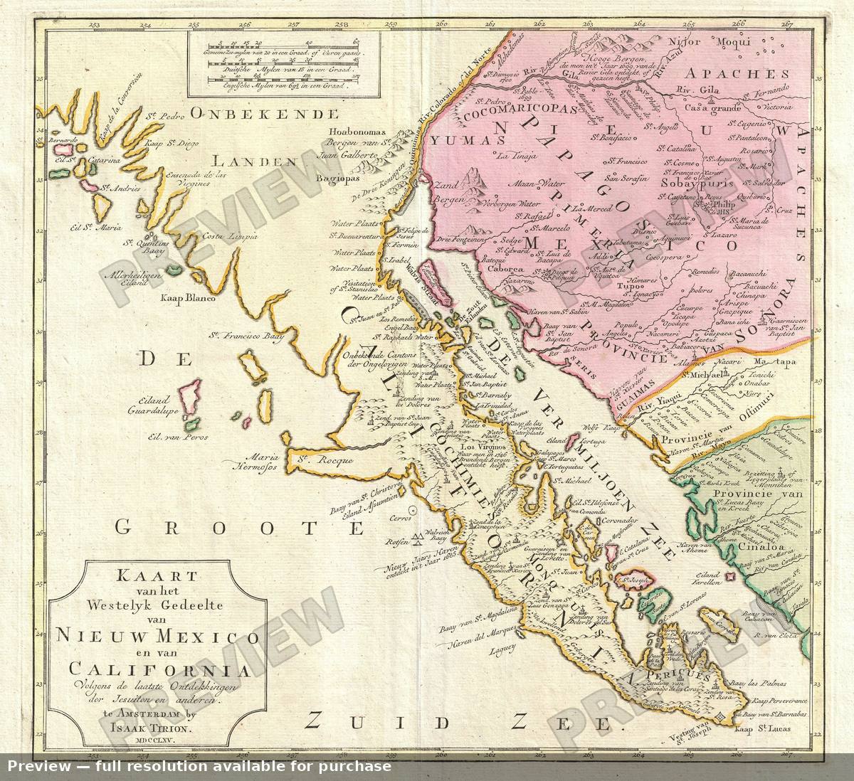 Antique map: Niewu Mexico California, 1765