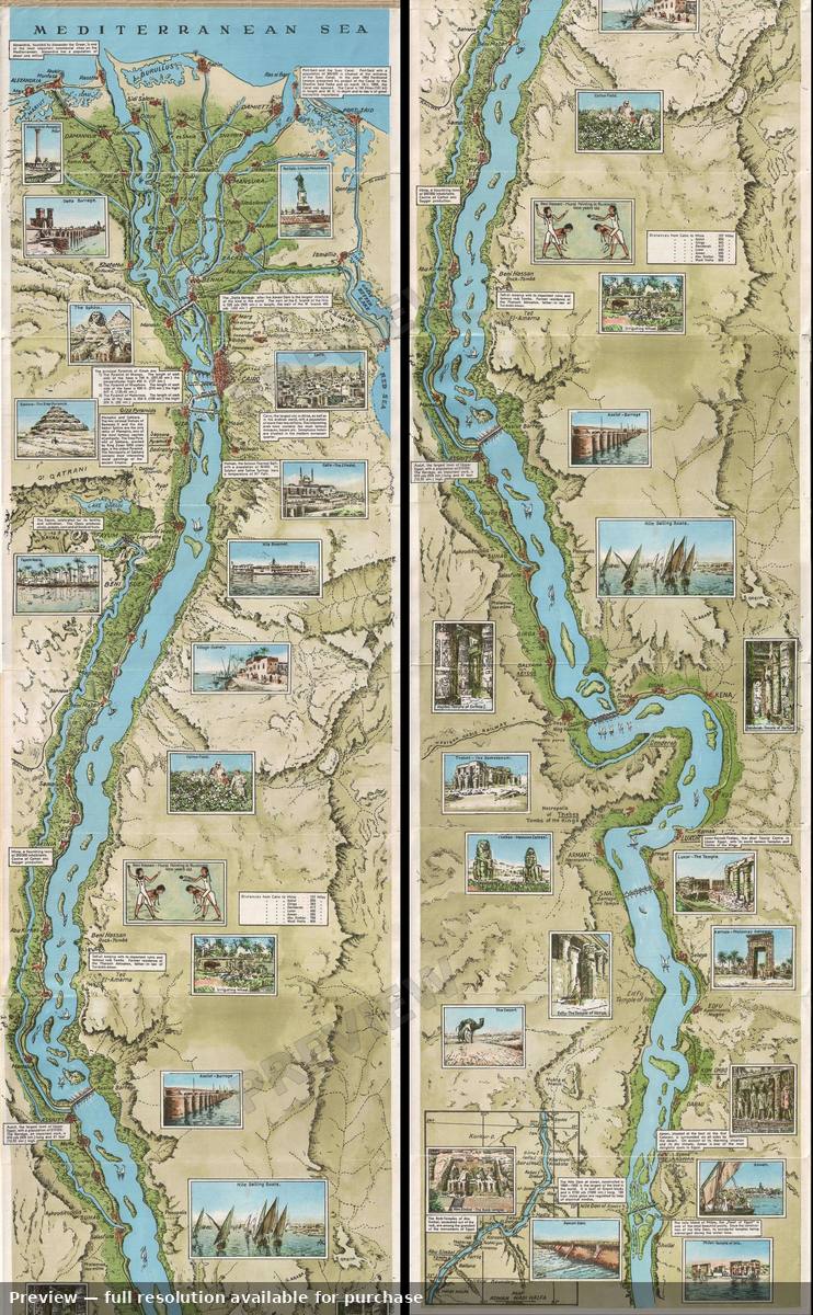 Antique map: Nile River, 1935, 1935