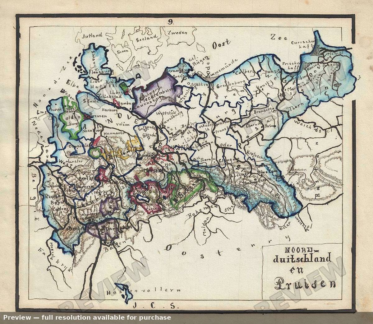 Antique map: Noord Duitschland, 1871