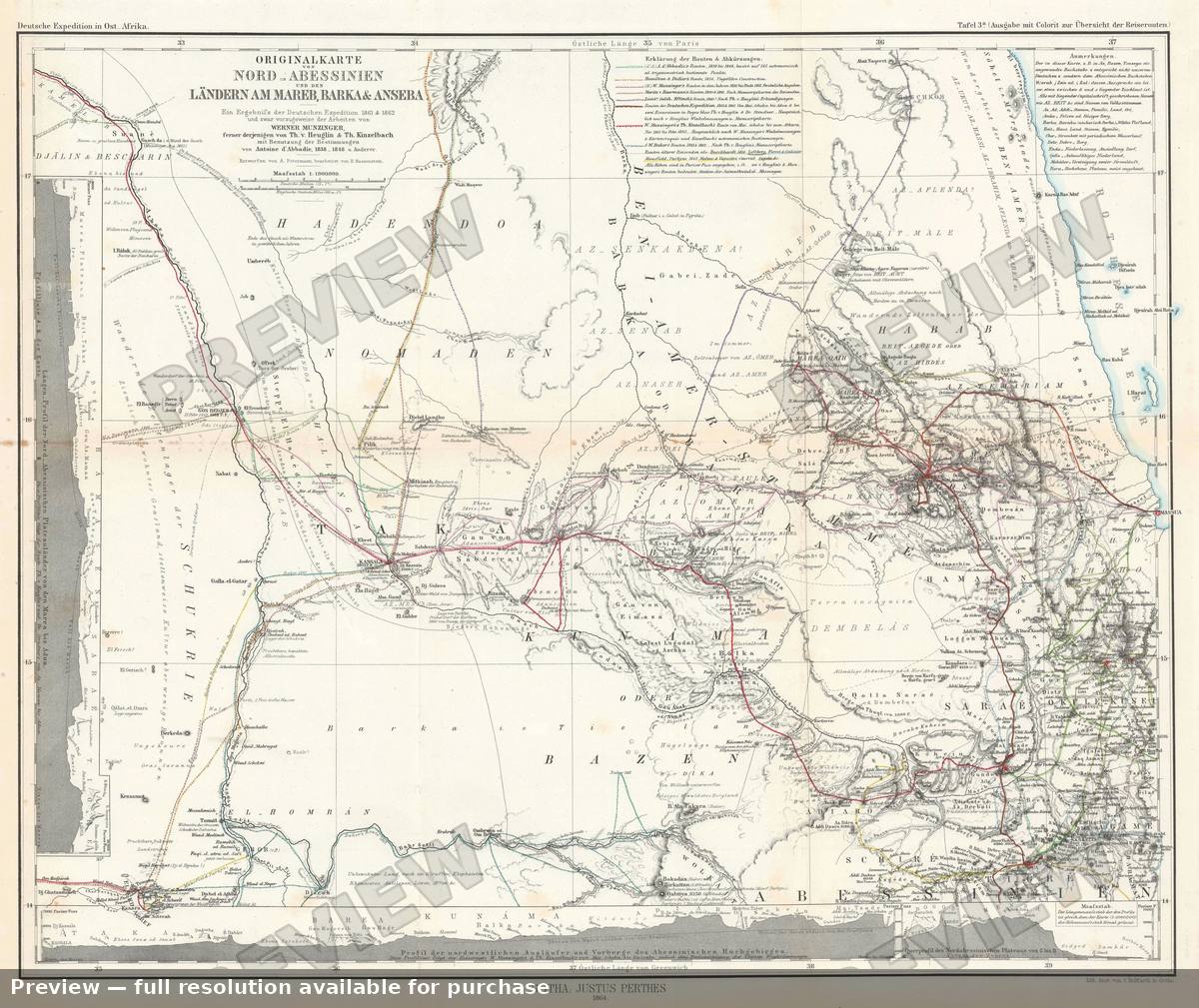 Antique map: Nord Abessinien Travel, 1868