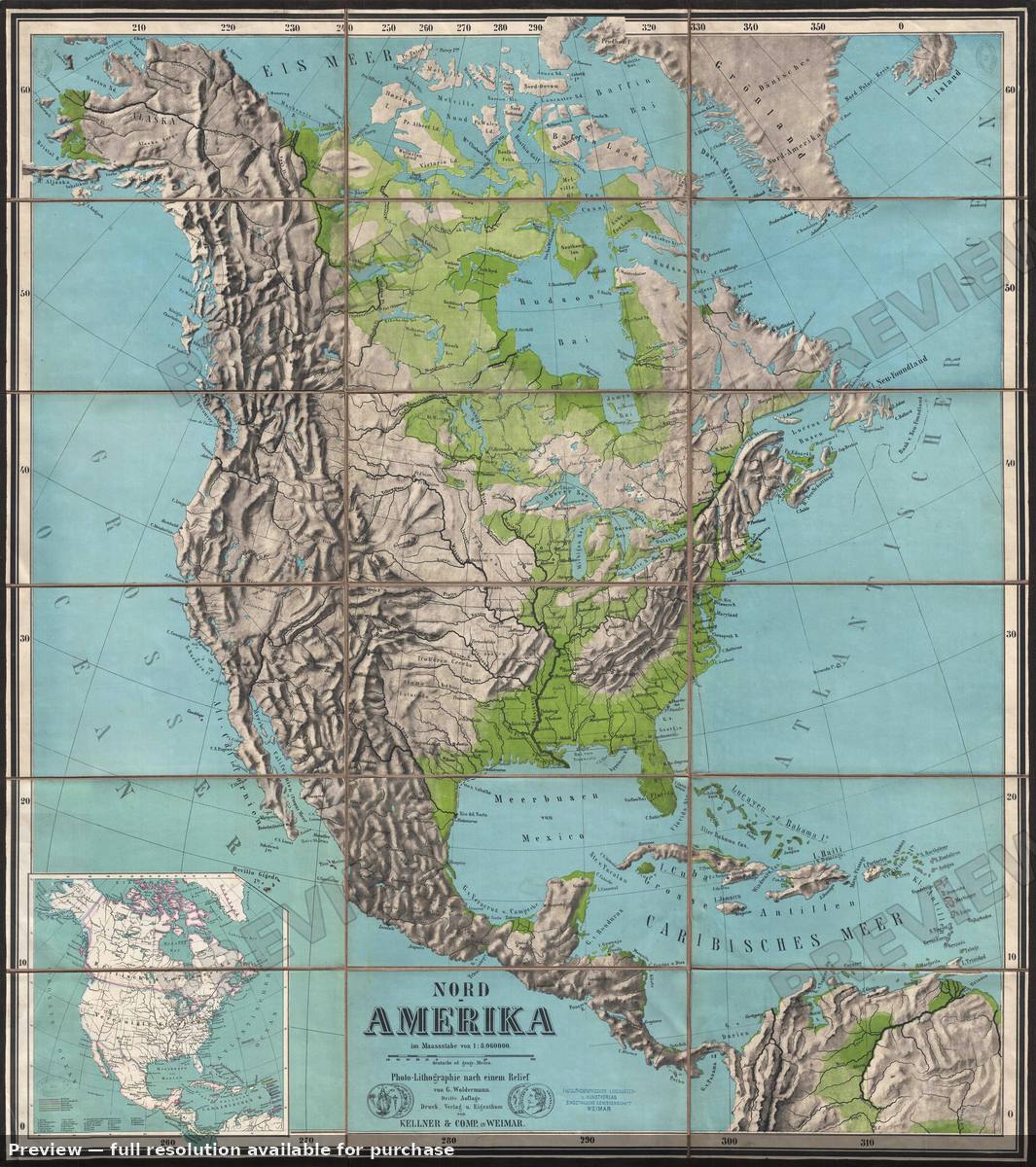 Antique map: Nord Amerika, 1889