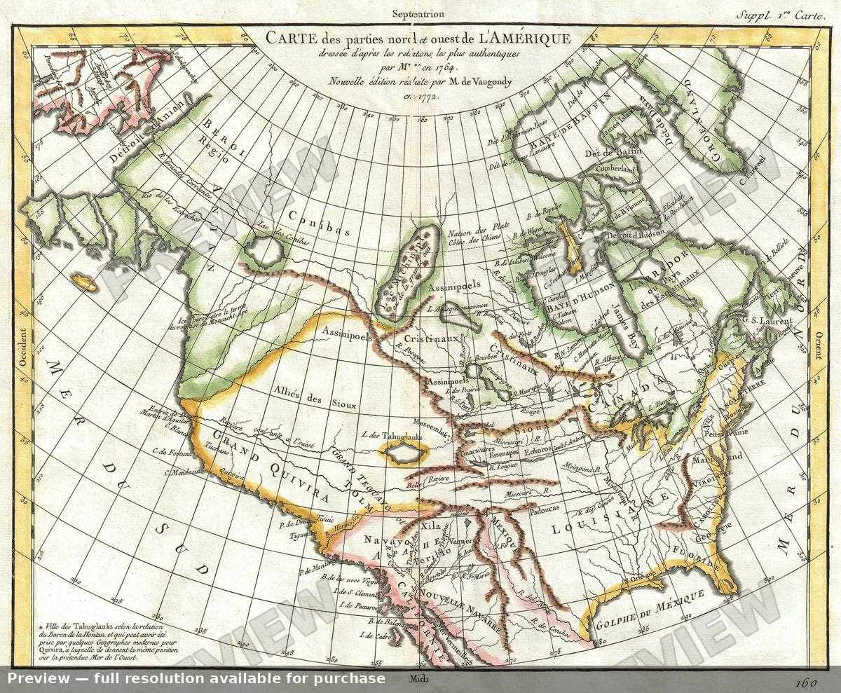 Antique map: Nordet Ouest Amerique, 1772, 1772